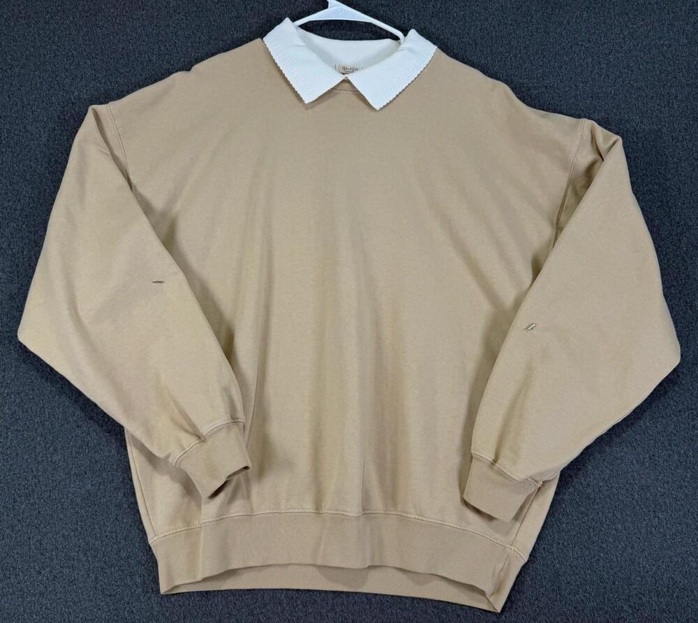 John Galt California Oversized Beige Collared Sweatshirt White Collar Pullover